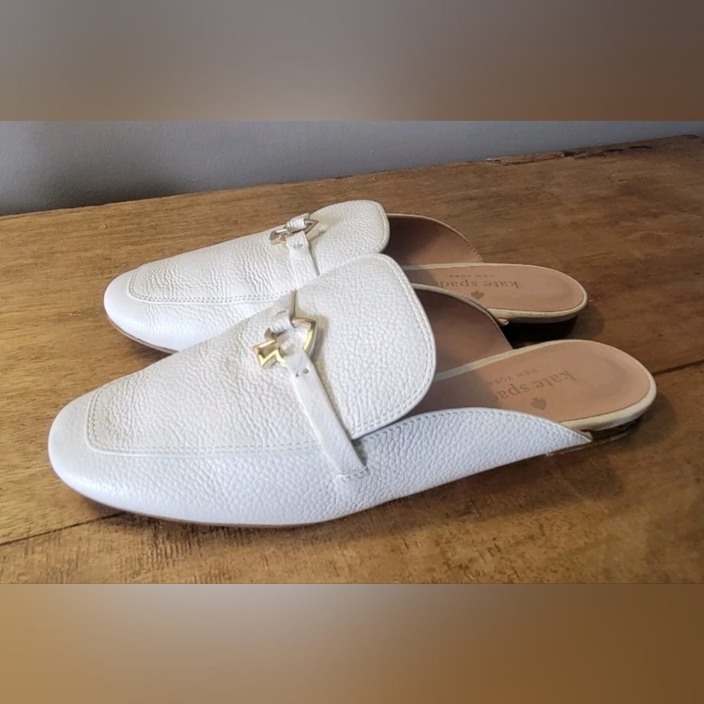 Kate Spade colada White leather mules slides flats shoes 7.5